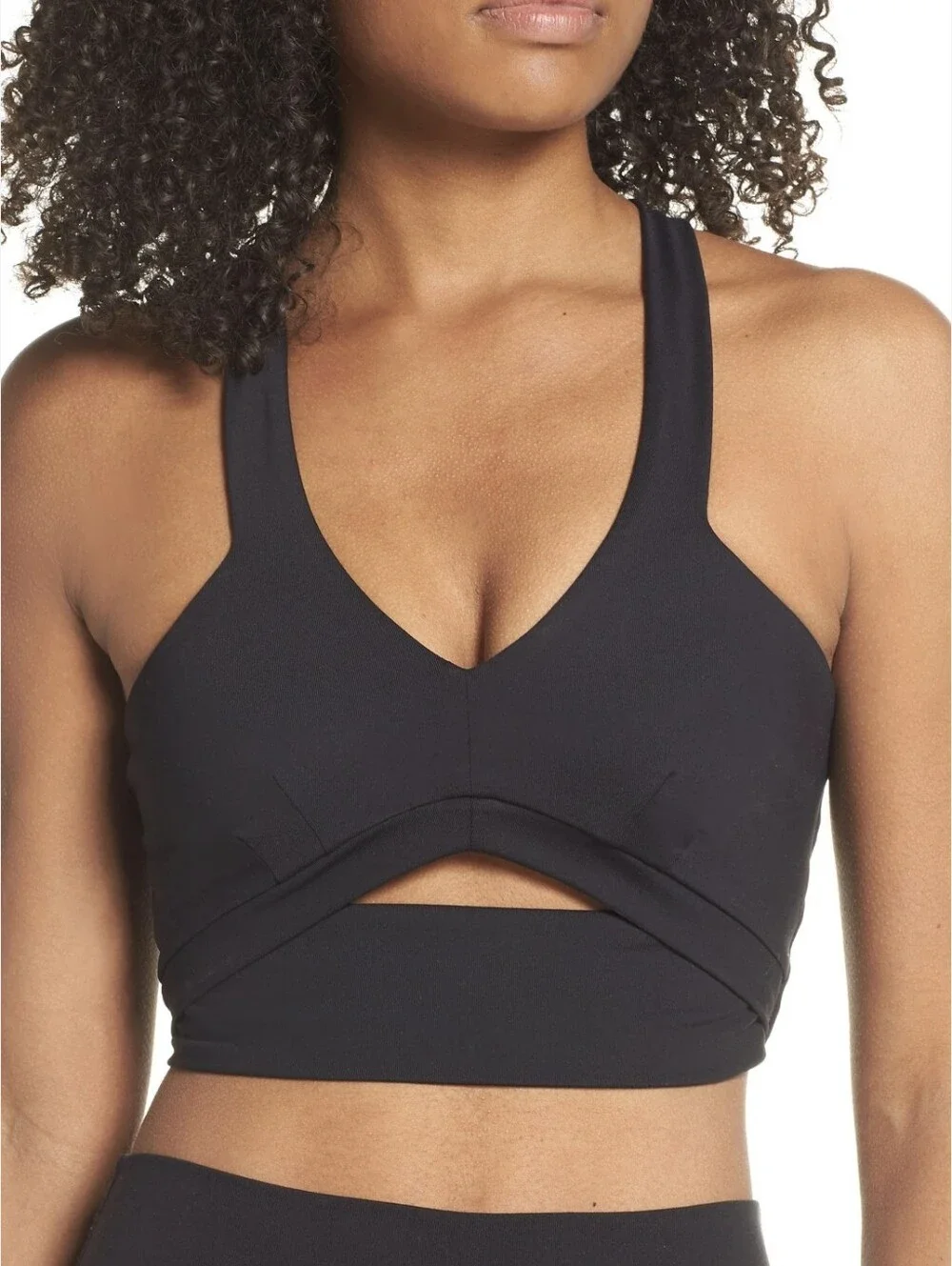 NWOT Black ALO Yoga Cut-Out Crop Top Sports Bra S Cropped Gym Airbrush Halter